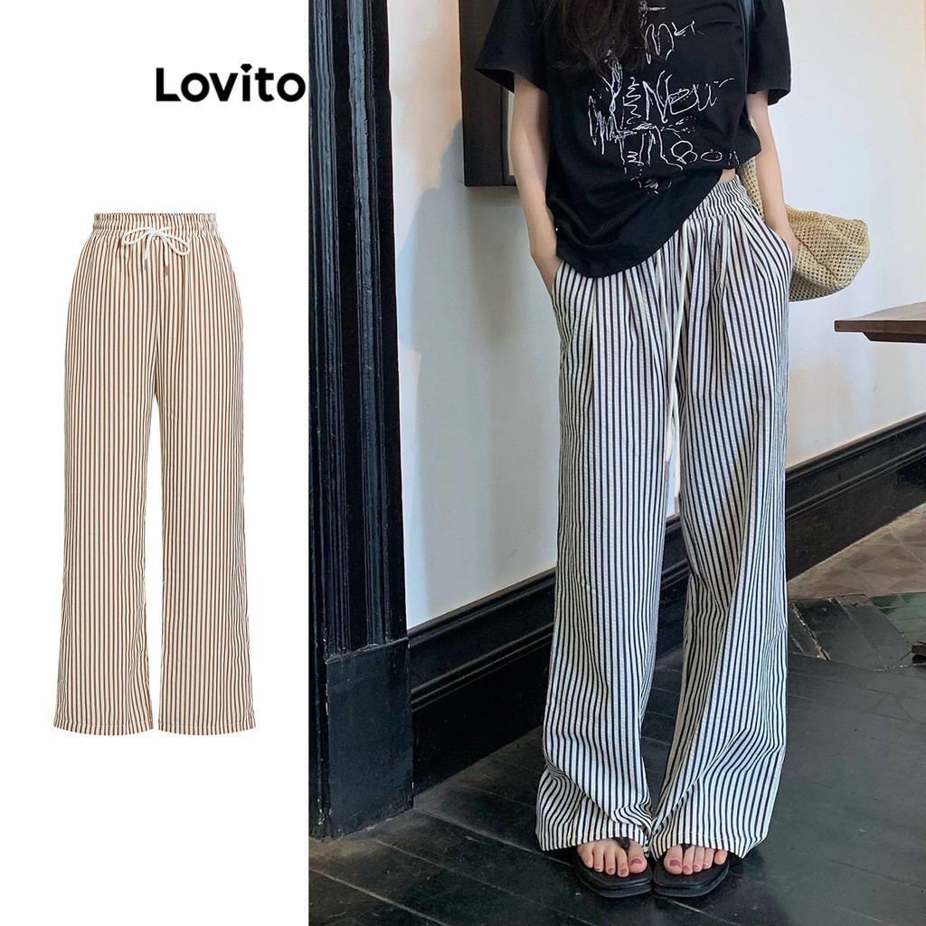 Lovito กางเกงลําลอง กางเกงลายทางสําหรับผู้หญิง LNA21096 (หลากสี)