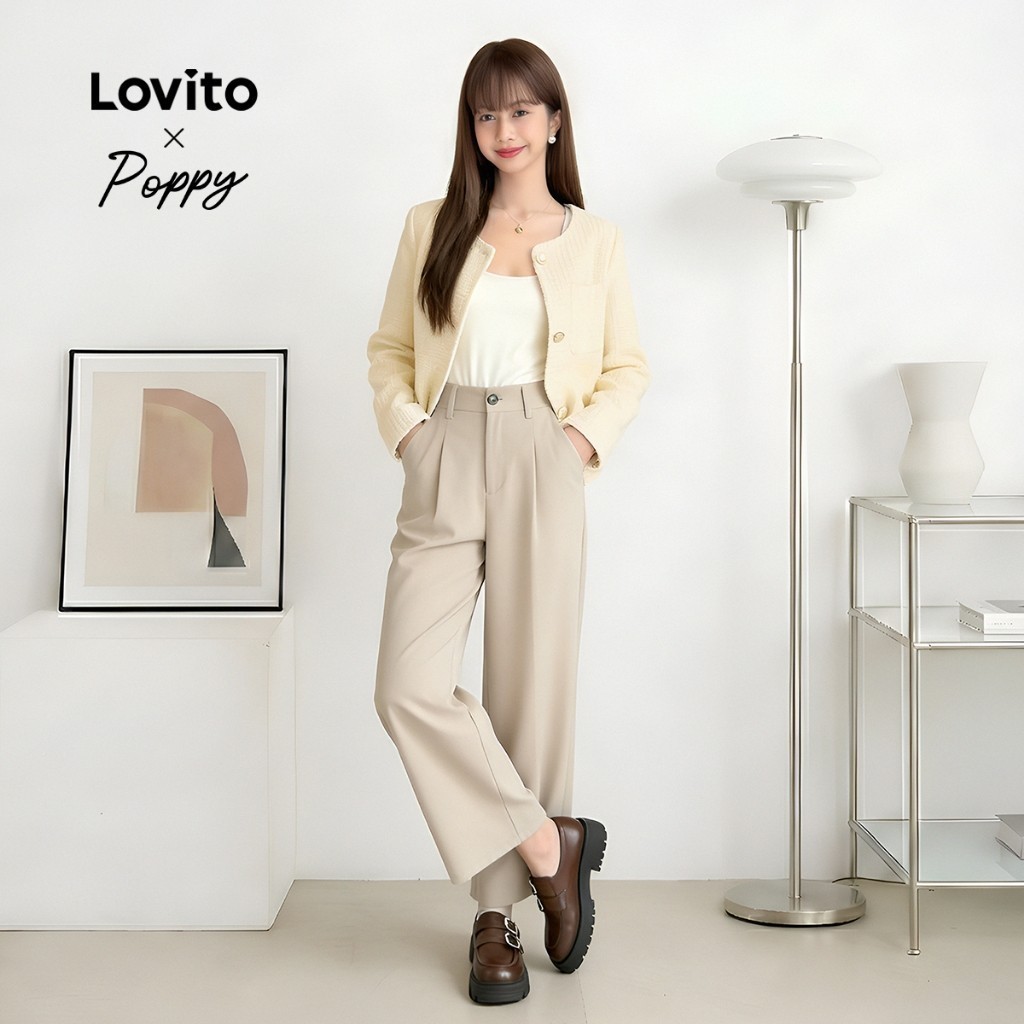 Lovito รองเท้า พื้นหนา ดีไซน์สายรัดคู่ สไตล์วินเทจ สำหรับผู้หญิง LFA58274