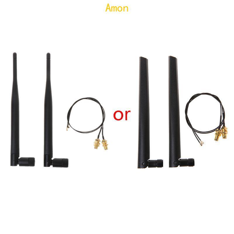 Amon 2 x 6dBi 2 4GHz 5GHz Dual Band WiFi RP-SMA เสาอากาศหญิง + 2 x RP-SMA MHF4 สายผมเปียสําหรับ WiFi