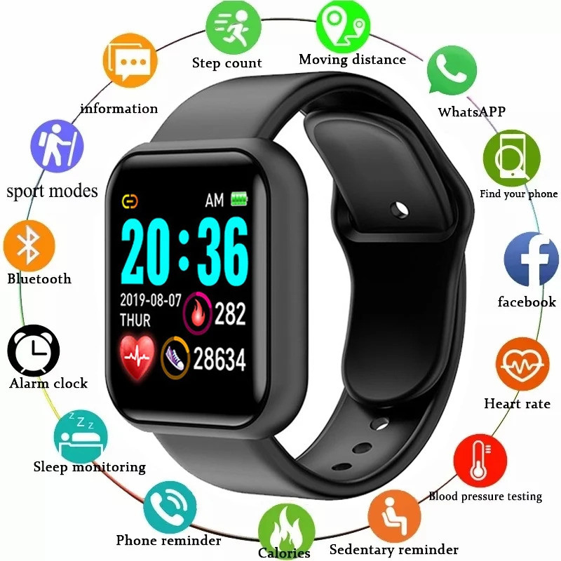 Y68 สมาร์ทนาฬิกาผู้ชายผู้หญิง Heart Rate ออกซิเจนความดันโลหิตการตรวจสอบ Multi-Function Sleep Monitor
