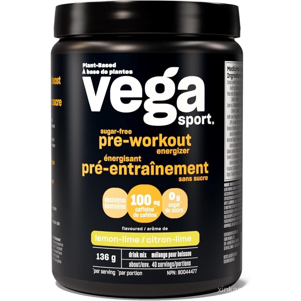 Vega Sport Sugar PreWorkout Energizer Lemon Lime (40 เสิร์ฟ) Preworkout Energy Powder Gluten 100mg C