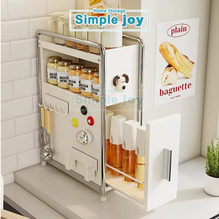 SimpleJoy Rak Bumbu Tarik Rak Kabinet Dapur dengan Tempat dan Pengait Organizer Minyak Garam Saus Cuka