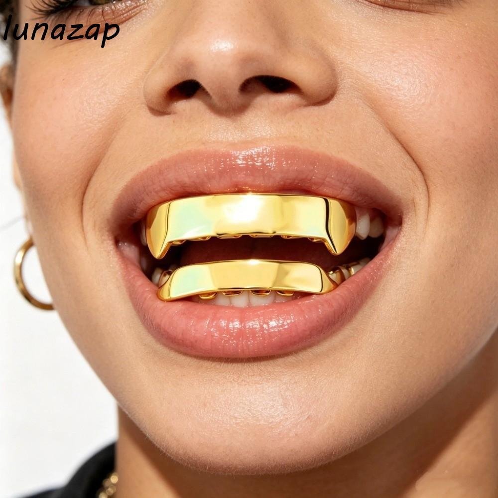LUNAZAP ฟัน Grillz ชุบทองพื้นผิวเรียบ สำหรับผู้ชาย ชุด Grillz เ GOODMAN