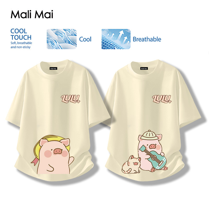 คอกลม แขนสั้น เนื้อผ้านุ่มเย็นสบาย ฤดูร้อน Lulu Pig ลายพิมพ์การ์ตูนน่ารัก (ส่งเร็ว จัดส่งจากไทย)