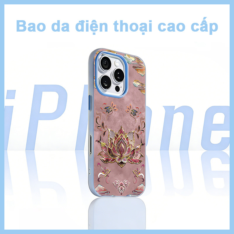 เคส iPhone ดอกบัวศิลปะชุบทองหรูหราสไตล์คลาสสิก 12/13/14/15/16/17/Plus/Pro/Max/XR/XS