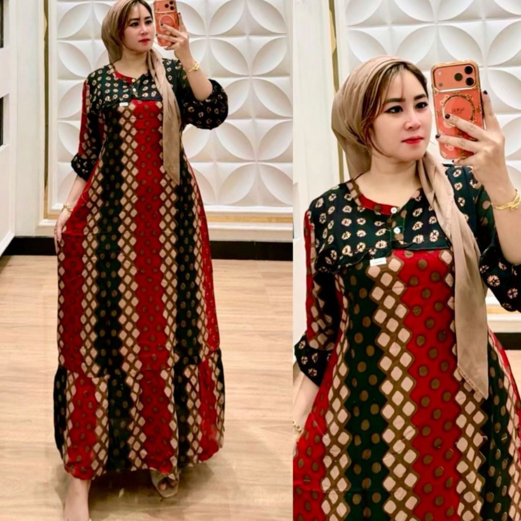 ชุดสตรี Gamis Storjoan Yunara เรยอน Twill Busui ปุ่มด้านหน้า LD 110 PB 138 แขนยาว