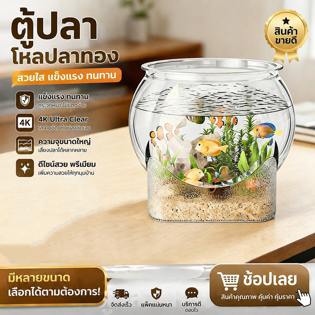 ตู้ปลา โหลปลาทอง โหลปลาหางนกยูง โหลพลาสติก ทรงกลม ทรงกลม แข็งแรง ตกไม่แตก มองเห็นได้ใน HD