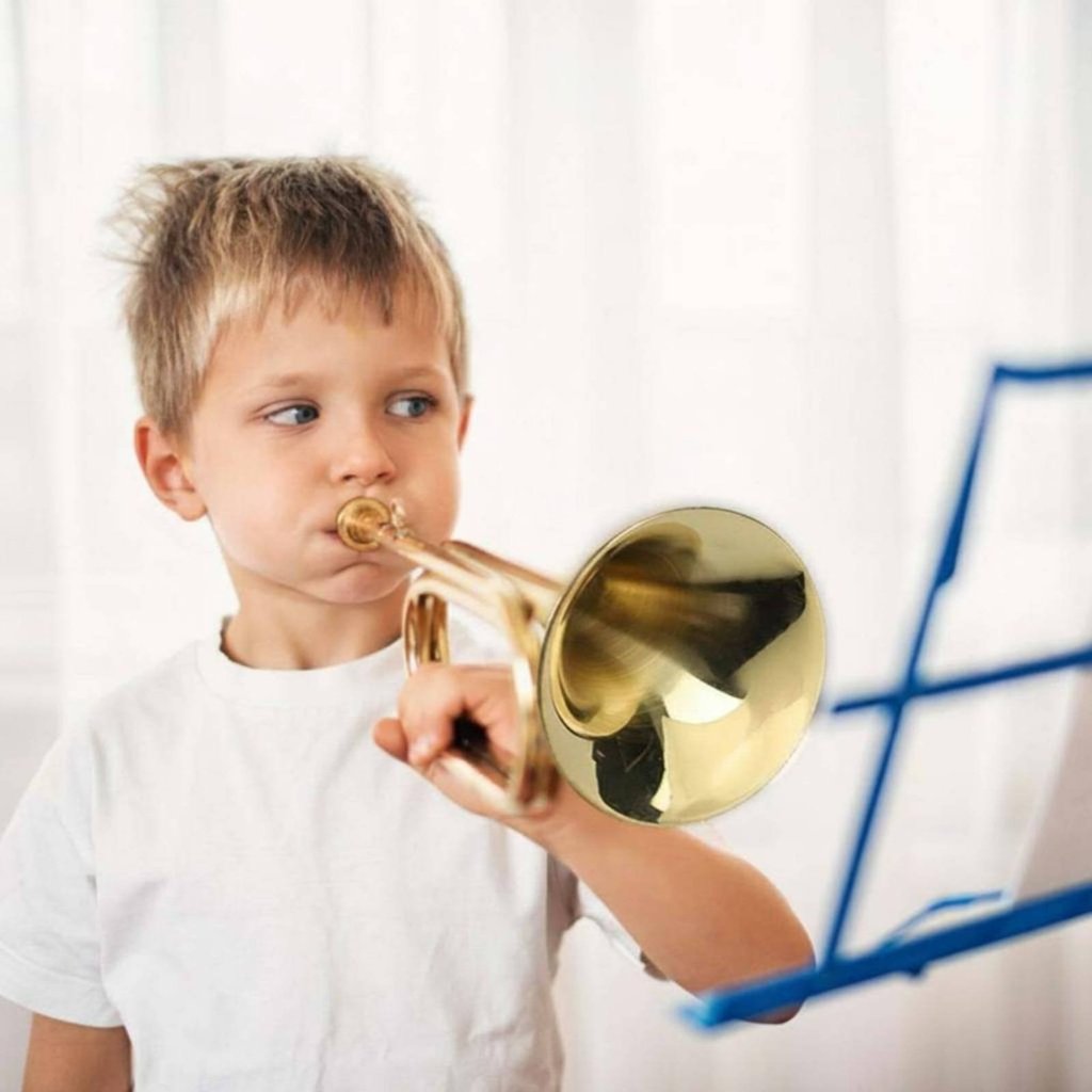 Gold Finish Bugle พร้อมถุงมือ Brass Bugle Bright Tone สําหรับนักเรียน, ผู้เริ่มต้น, คณะกลอง