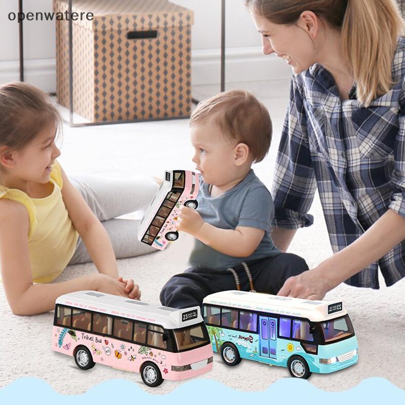 Openwatere School Bus Sound Light Tour Bus รุ่นของเล่นเด็ก Diecasts ของเล่นยานพาหนะเด็กจําลองรถบัสรุ