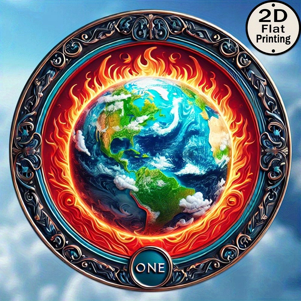 HELLOYOUNG 8x8 นิ้วรอบโลหะ Wall Art Vintage Flame Circle Decor ในร่มกลางแจ้ง