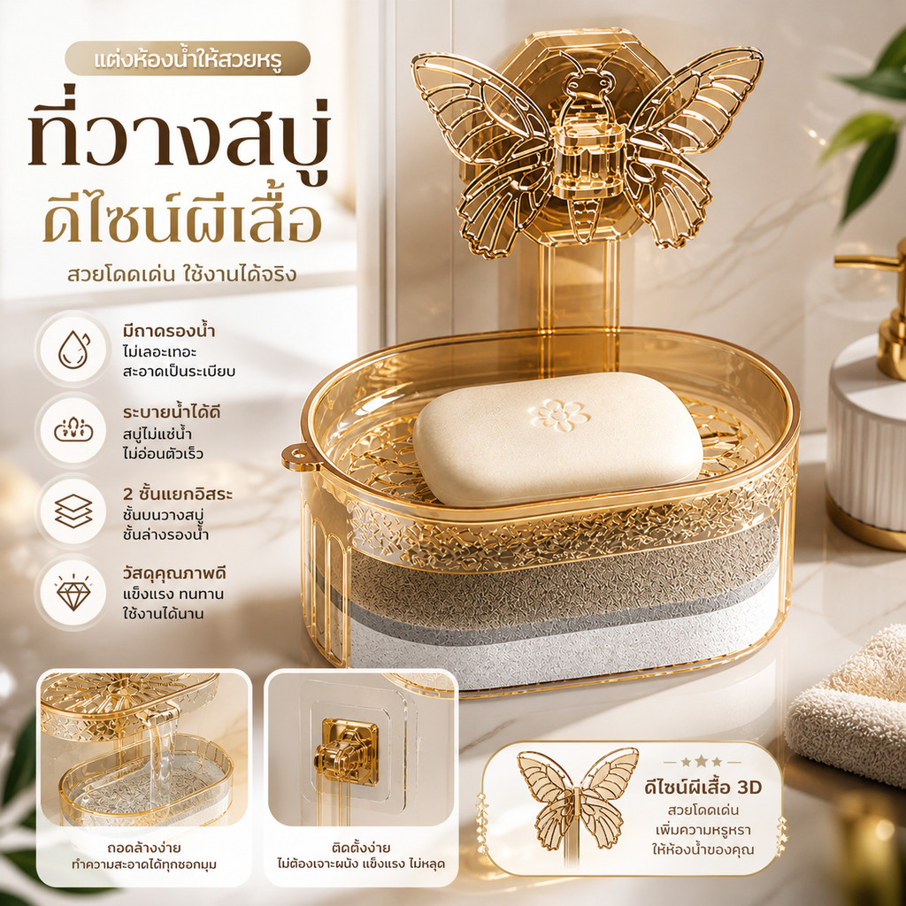 ชั้นวางสะบู่ ชั้นวางของ ชั้นวางฟองน้ำ ระบบดูดสุญญากาศติดตั้งง่าย ติดตั้งบนพื้นผิวเรียบกันน้ำได้โดยไม่ต้องใช้สกรูหรือตะปู
