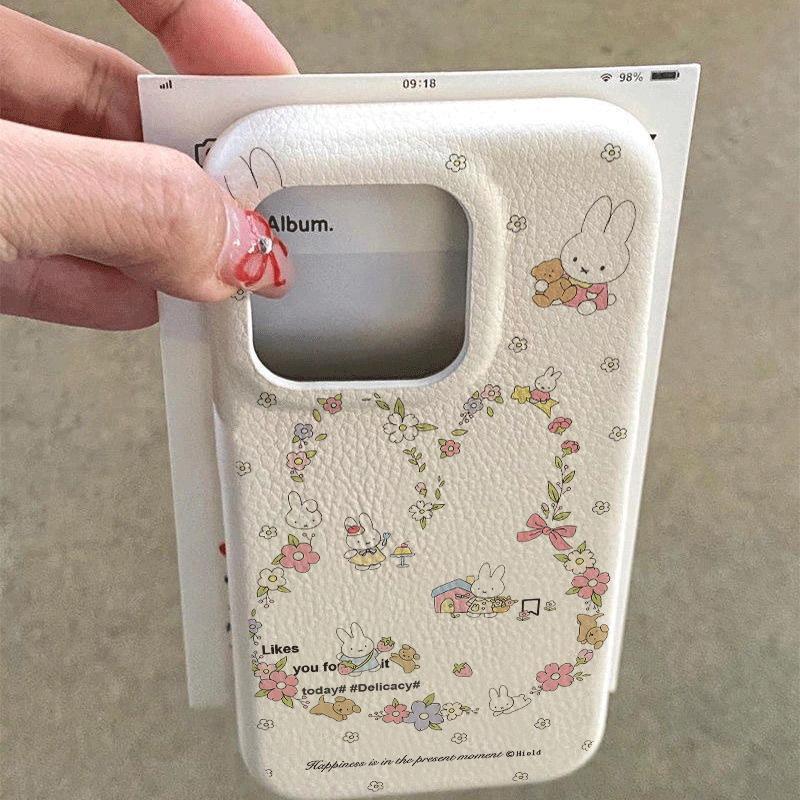 พวงหรีด Miffy Bunny สําหรับ iPhone 17promax เคส iPhone 14/13/12 เนื้อหนังเทียม
