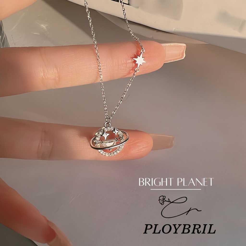 PLOYBRIL สร้อยเงินแท้ Bright Planet สร้อยคอเงินแท้ สร้อยเพชร จี้เพชรสร้อยคอดาวเคราะห์ วาเลนไทน์ X061