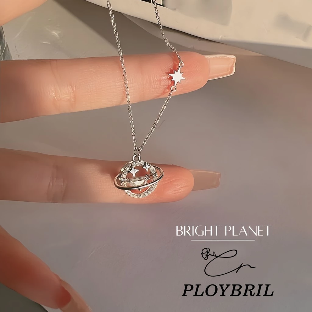 PLOYBRIL สร้อยเงินแท้ Bright Planet สร้อยคอเงินแท้ สร้อยเพชร จี้เพชรสร้อยคอดาวเคราะห์ วาเลนไทน์ X061