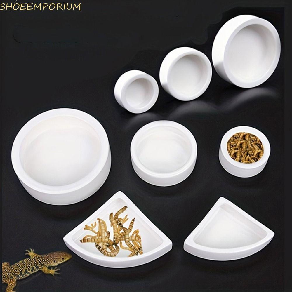 SHOEEMPORIUM Lizard Food Pot, Escape Proof Round Lizard Bowl, ทนทาน Aseptic White Ceramic Worm Bowl 