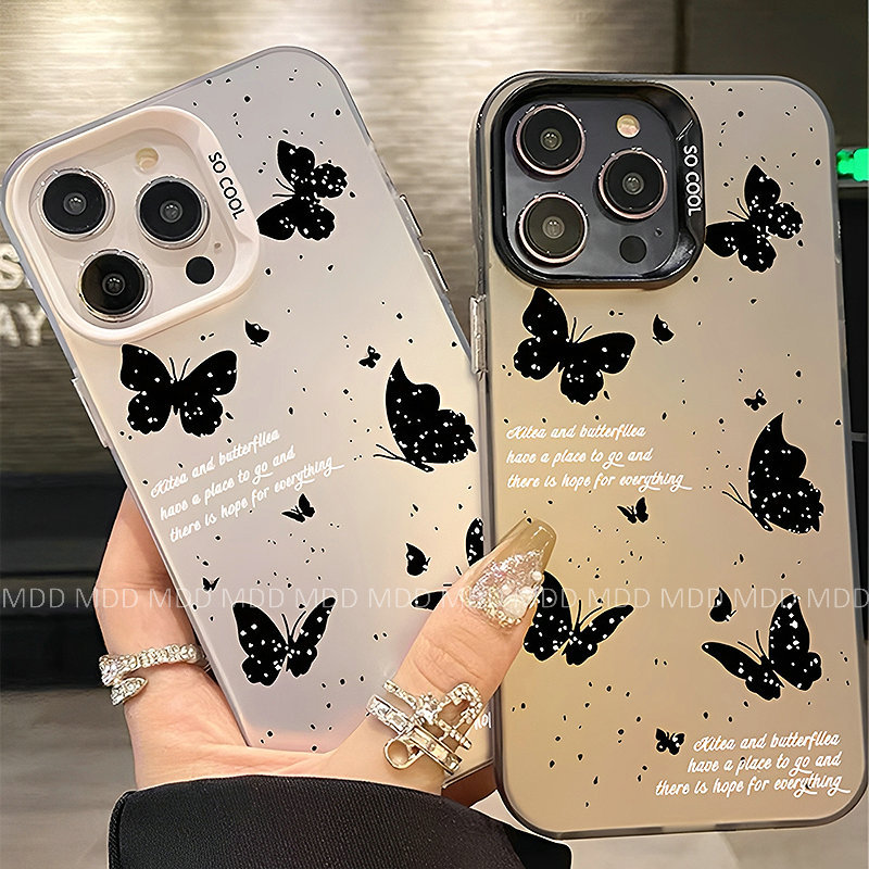 แฟชั่น สีดำผีเสื้อแข็งเคส For Redmi Note 14 13 13R Pro 4G 12 10 9 8 13Pro 12Pro 11Pro 10Pro 10C 10S 