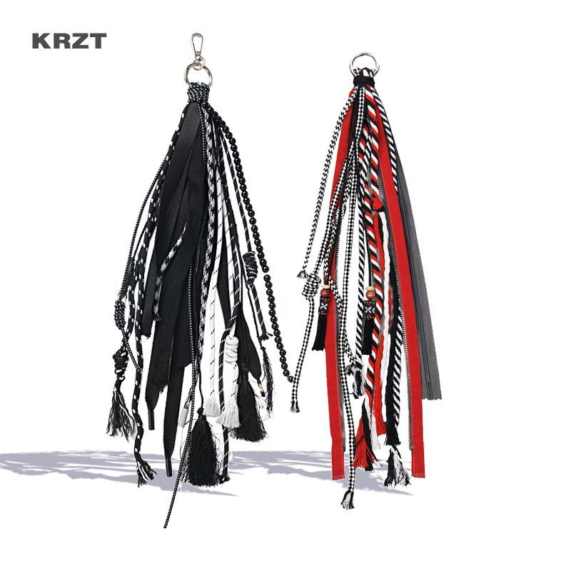 KRZT Dark High Street กางเกงอุปกรณ์เสริม Unisex Street Dance กางเกงอุปกรณ์เสริมริบบิ้น Street สวมจี้