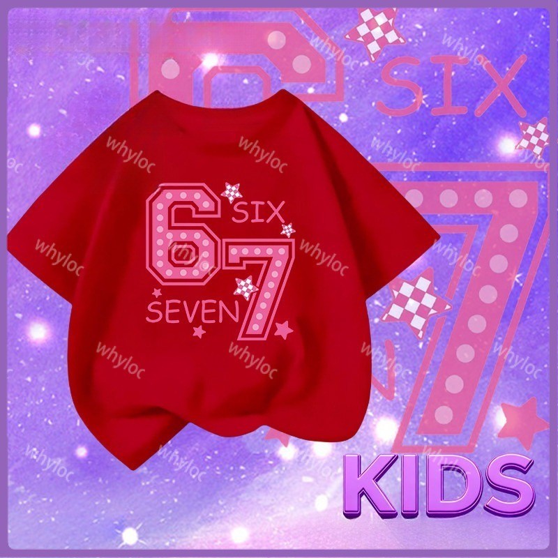 220G 100% ผ้าฝ้ายเสื้อยืดDU เด็กชายและเด็กหญิงแขนสั้น T เสื้อยืดเด็ก 6 7 SIX SEVEN การ์ตูน T หลวม Fi