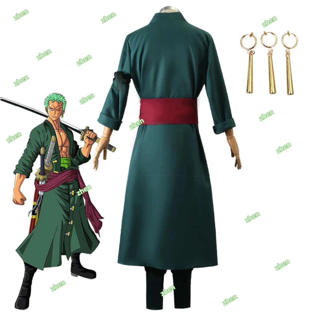 [HZW]Roronoa Zoro 2nd Cosplay Costume Outfits One Piece Kimono Robe Halloween Cloak Suits For Men