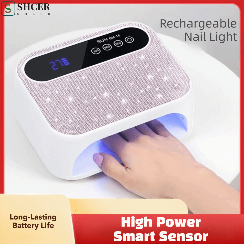 SHCER UV เล็บโคมไฟ,แบบพกพาไร้สาย 42 LEDS UV LED เล็บ, US EU Plug ชาร์จ 30/60/90s จับเวลา 168W Power 