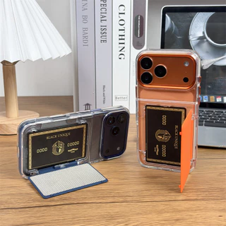 Luxury Hybrid PC + TPU ผู้ถือบัตรเคสโทรศัพท์สําหรับ iPhone 17 Pro Max 16 15 Pro Max 14 13 Pro Max 14 15 16 Plus 17 Air 16 Pro Max กันกระแทกโปร่งใสกระเป๋าสตางค์นุ่มปกหลัง