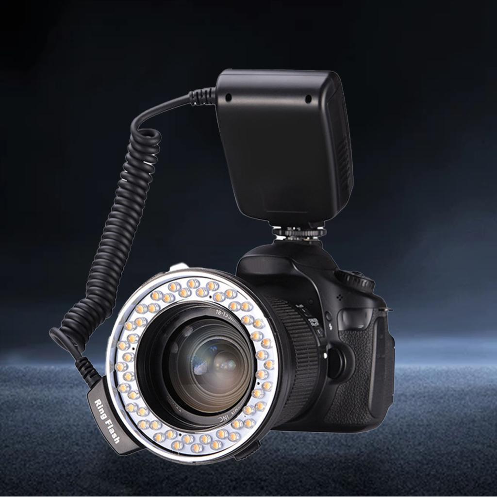 Shopp1 Macro LED แฟลช 3000k-15000k 48LED อุณหภูมิสีอ่อนปรับได้พร้อมจอแสดงผล LCD 9 แหวนอะแดปเตอร์และ 