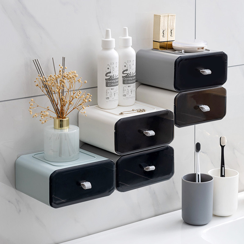ลิ้นชักกล่องเก็บติดผนัง Dressing Room Washstand การเจาะ-ฟรีแขวน Desktop Storage กล่องเก็บเครื่องประด