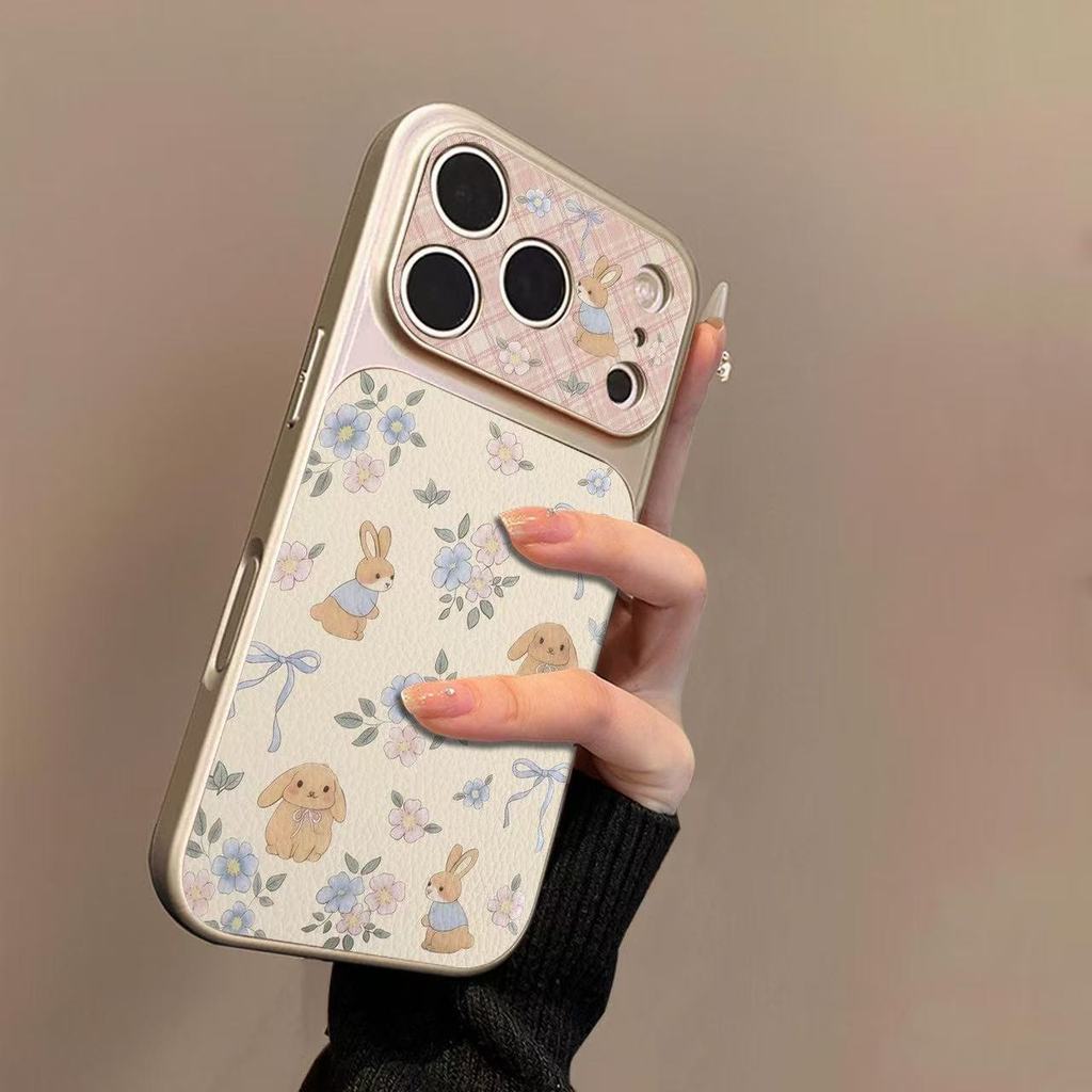 เคสโทรศัพท์ลายกระต่ายน่ารัก ใช้ได้กับ iPhone 13/11/12/17/14/15plus/16proMax ผลิตจากหนังแท้คุณภาพดี กันกระแทกและทนทาน