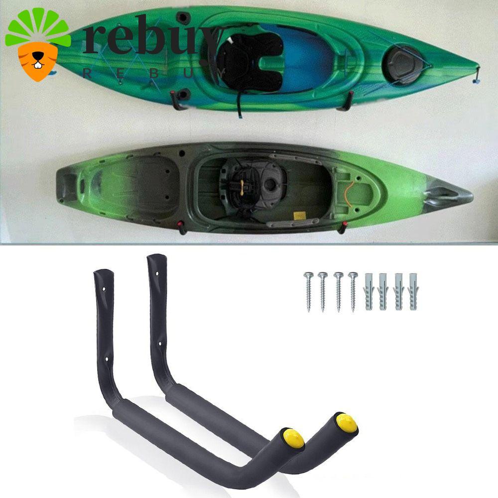 REBUY Kayak Rack, Heavy Duty อเนกประสงค์ Kayak แขวน,กระดานโต้คลื่นสีดําแบบพกพาวงเล็บโรงรถ Kayak เก็บ