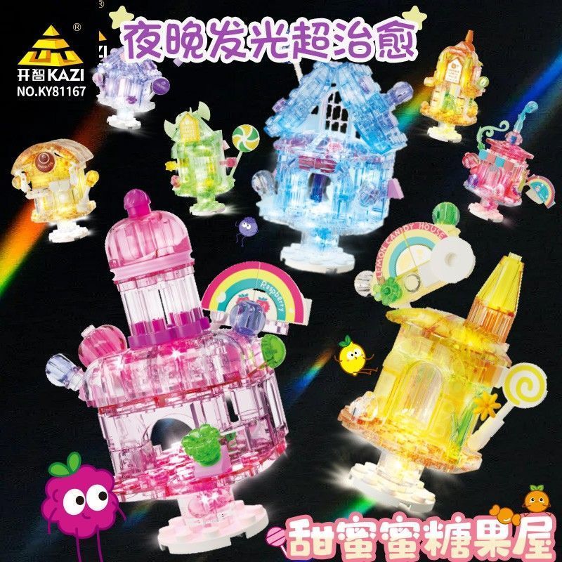 ราคาต่ํา Zizhi Lighting Crystal Palace Castle Transparent Candy House Sweet Educational Assembled Bu