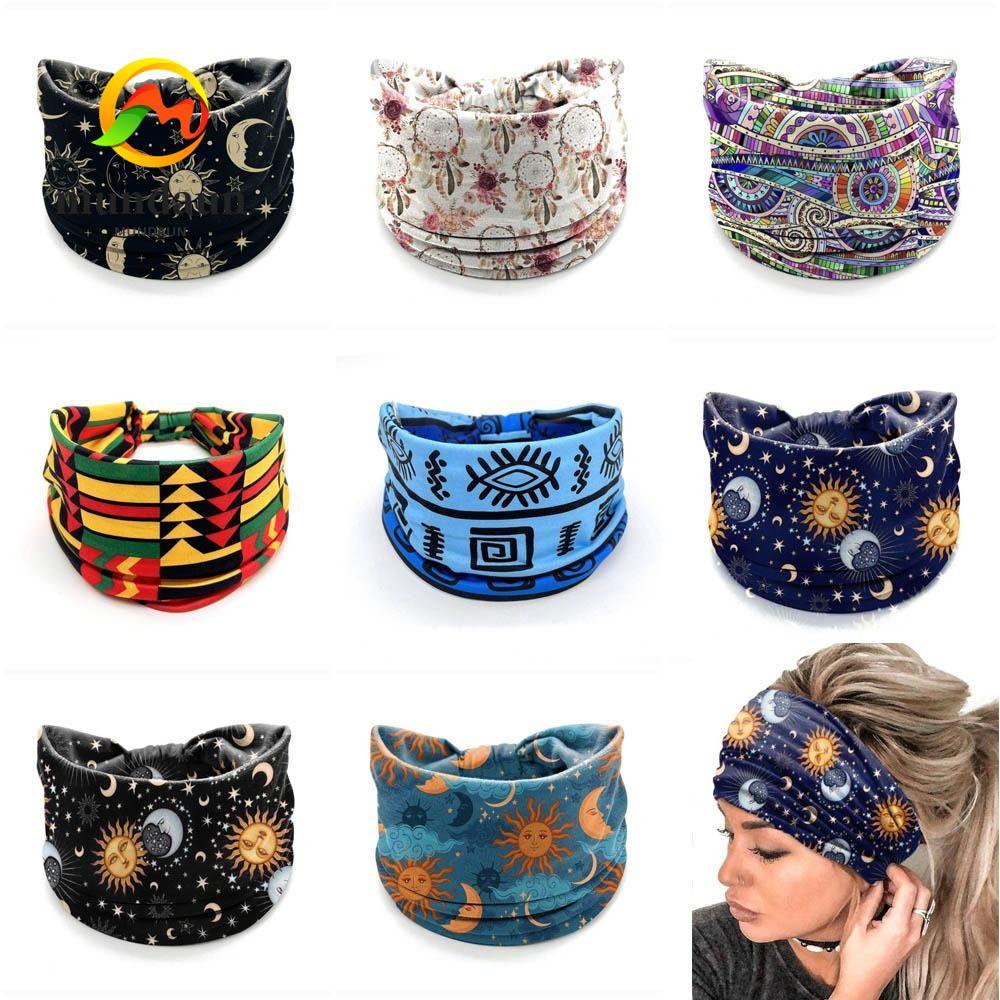 MUNDAUN ที่คาดผมแบบกว้าง ผ้าโพกหัววินเทจยางยืด ลาย Boho ปีกกว้าง พร้อมใช้สำหรับโยคะ