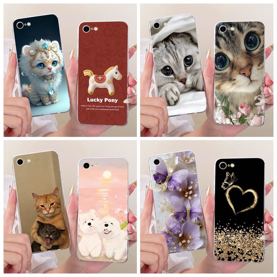 สําหรับiPhone SE 2020 SE2 ปลอกA2296 น่ารักการ์ตูนCat Ponyพิมพ์ซิลิโคนนุ่มSlimเคสโทรศัพท์สําหรับiPhon