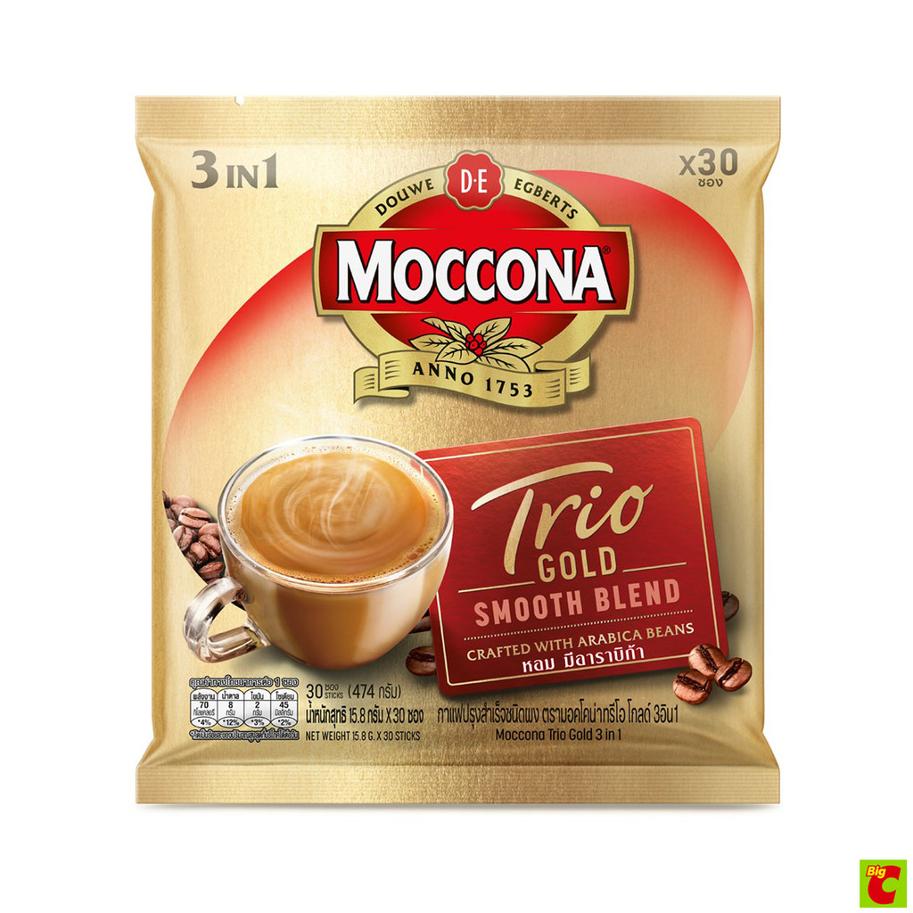 มอคโคน่า ทรีโอ กาแฟปรุงสำเร็จชนิดผง 3อิน1 โกลด์ 15.8 ก. แพ็ค 30