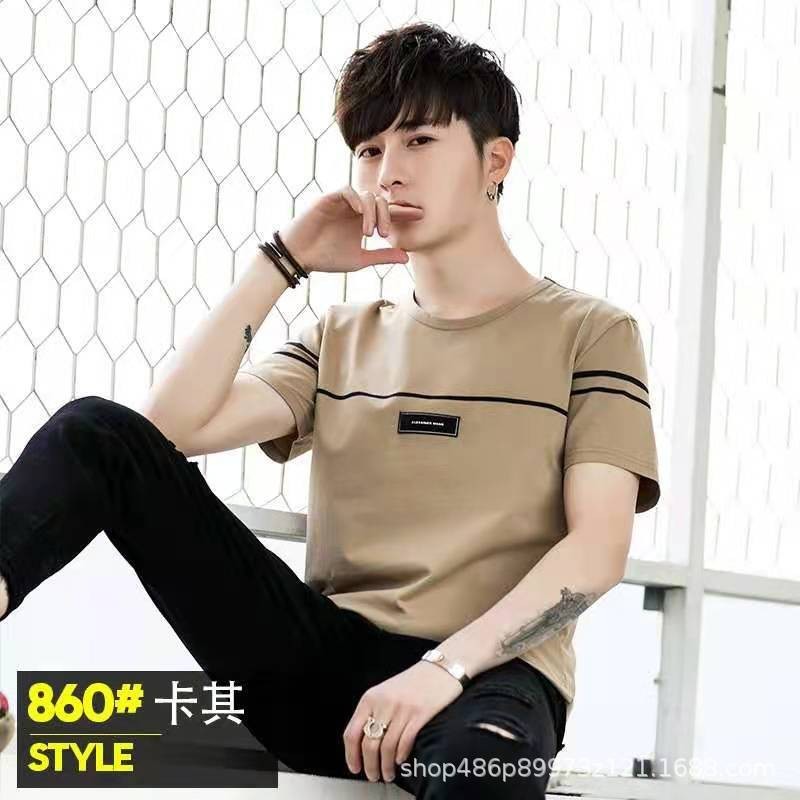 【xingji002.th】 夏季男士外贸短袖T恤青少年潮流修身体恤学生韩版半袖男装上衣服Summer men's foreign trade short sleeved T-shirt youth 