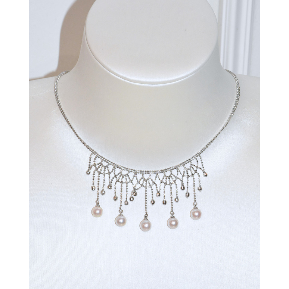4A Akoya Round Necklace in Silver 925 WG Plated - Versailles Cascade Necklace - Rose Overtone (6mm)