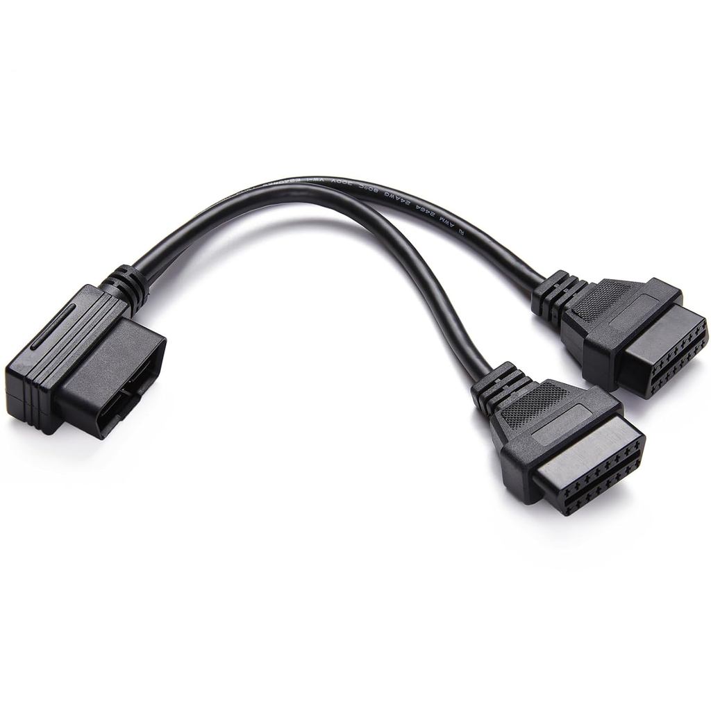 มุมขวา OBD2 Splitter Y Cable, bbfly-B20 OBDII 1 Male Splitter to 2 Female Extension Cable 1FT 30CM (