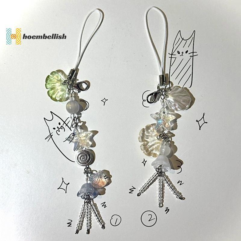 <Hembellish>น่ารักโทรศัพท์Charmสายคล้องฤดูร้อนOceanสไตล์เปลือกหอยJelly Fishจี้Key Strap Lanyardสาวผู