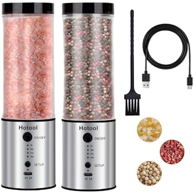 Larger Capacity Electric Salt and Pepper Grinder Set, Rechargeable Salt and Pepper Shakers Set, Kitc