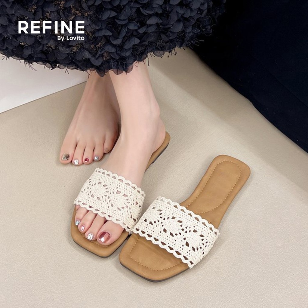 (Refine by Lovito) รองเท้าแตะผู้หญิงแบบตาข่ายหรูหราสําหรับความสบาย LR24E055