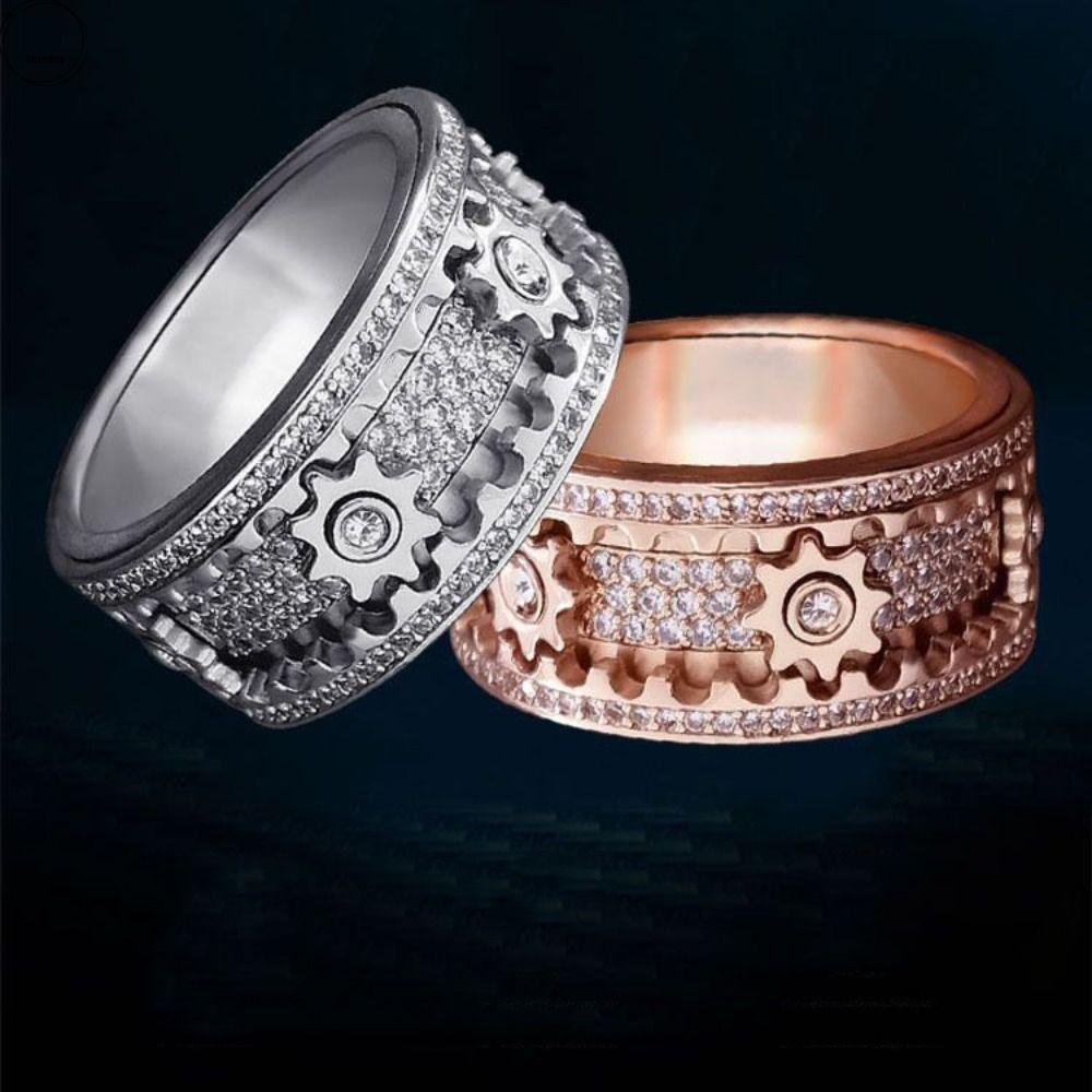 ILONIM Gear Spinner Rings Diamond Ornate Mechanical Cubic Zirconia