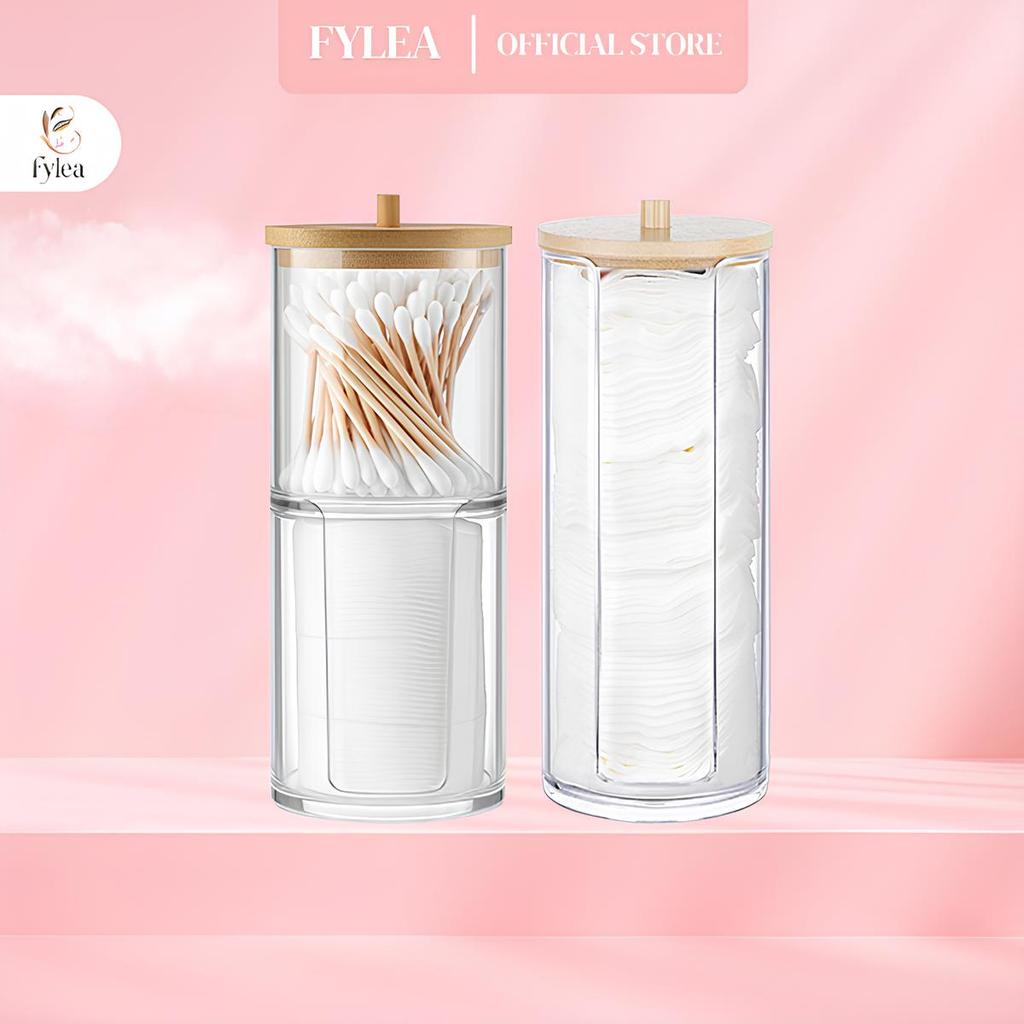 อะคริลิค Cotton Bud & Cotton Bud Storage พร้อมฝาปิดไม้ไผ่ FYL125