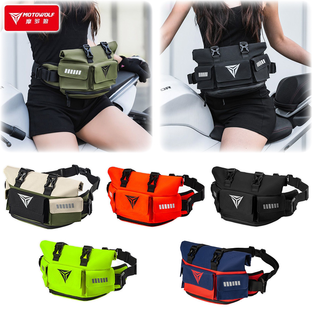 MOTOWOLF 7L Roll Top กระเป๋าคาดเอวมอเตอร์ไซค์ Crossbody หัวเข็มขัดแม่เหล็กขยายได้