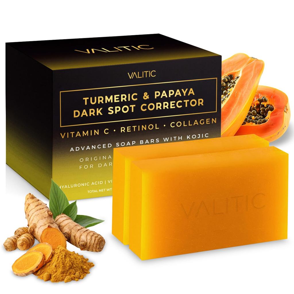 VALITIC Papaya and Turmeric Kojic Acid Soap Bar - Dark Spot Corrector Skin Care Cleansing Bar - ผสมว