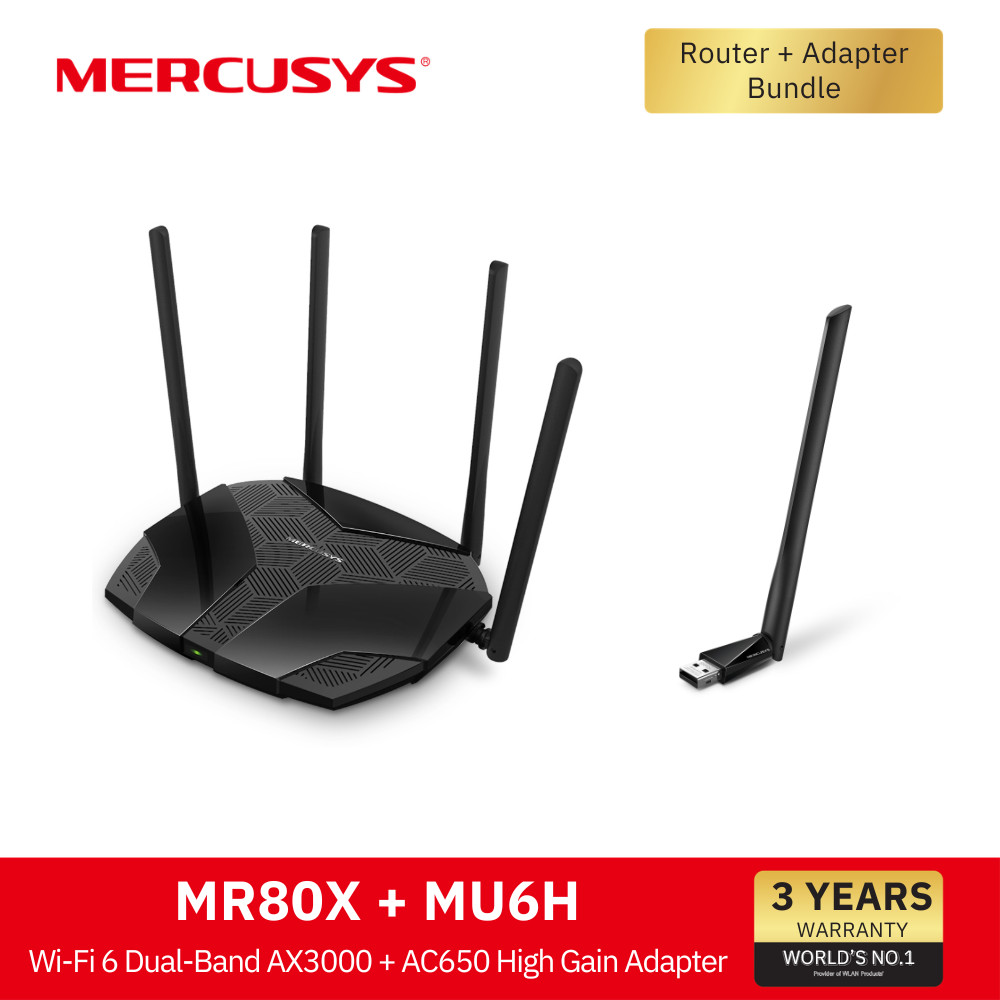 Mercusys Dual-Set 1 (MR80X + MU6H) ชุดคอมโบสุดคุ้ม เน็ตแรงทั่วบ้าน