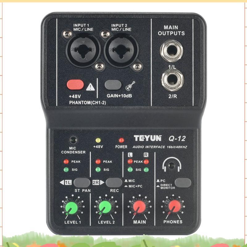 Q12 คอมพิวเตอร์บันทึกการ์ดเสียง 16Bit/48KHZ การ์ดเสียงแบบพกพาสําหรับกีตาร์ Home Studio Q12
