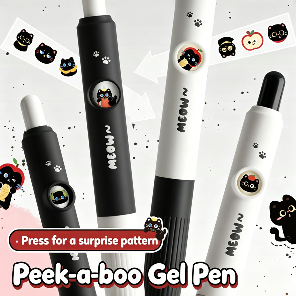 ปากกาเจลสีดํา สตาร์เอ็กซ์ 0.5 มม | ดีไซน์เปลี่ยนหน้า Peek-a-Boo น่ารัก | หมึกแห้งเร็วสําหรับนักเรียน | ปากกาสอบเขียนเรียบ | เครื่องเขียนน่ารัก