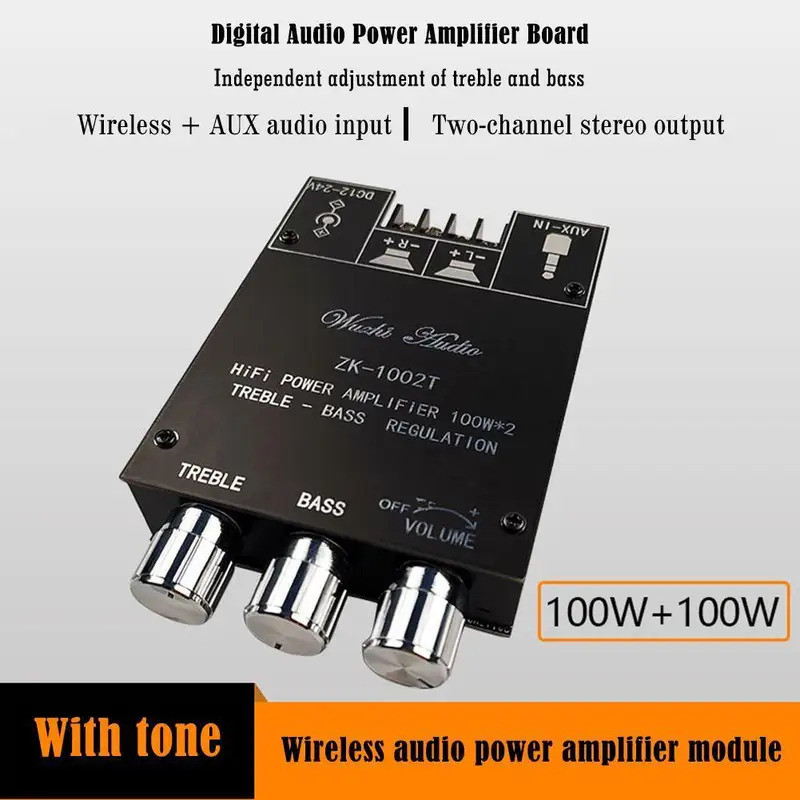 ZK-1002T เครื่องขยายเสียงที่รองรับบลูทูธ HIFI 2.0 ช่อง 100Wx2 ชุดโมดูลเสียง