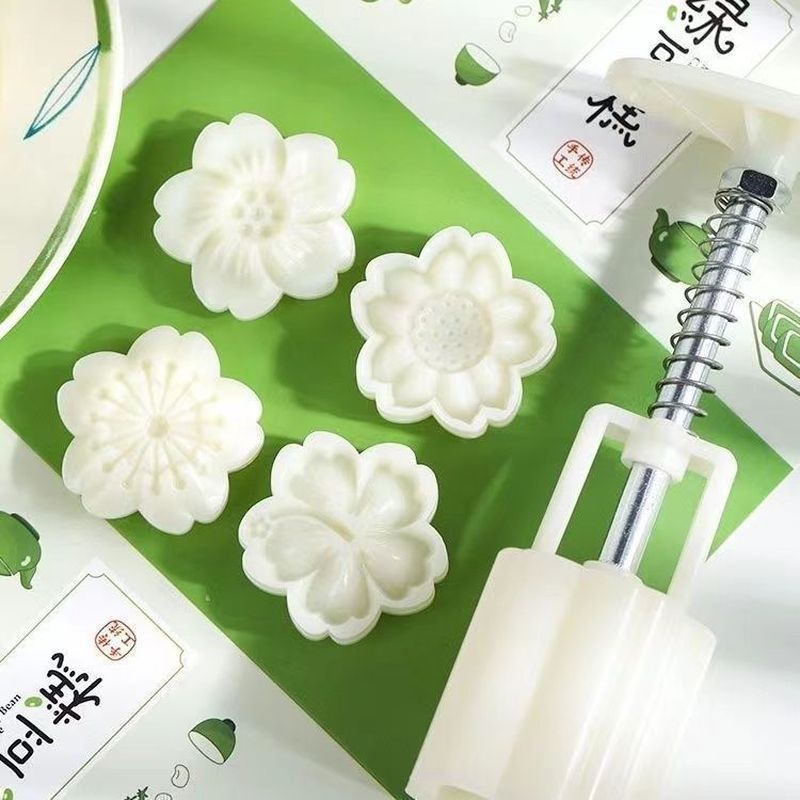月饼模具家用手压式绿豆糕山压花模具绿豆沙冰皮流心烘焙模具4/27Mooncake Mold for Home Use, Hand-pressed Mung Bean Cake Emboss Mold, Mung Bean Paste Skin and Custard Bak Mold 4/2
