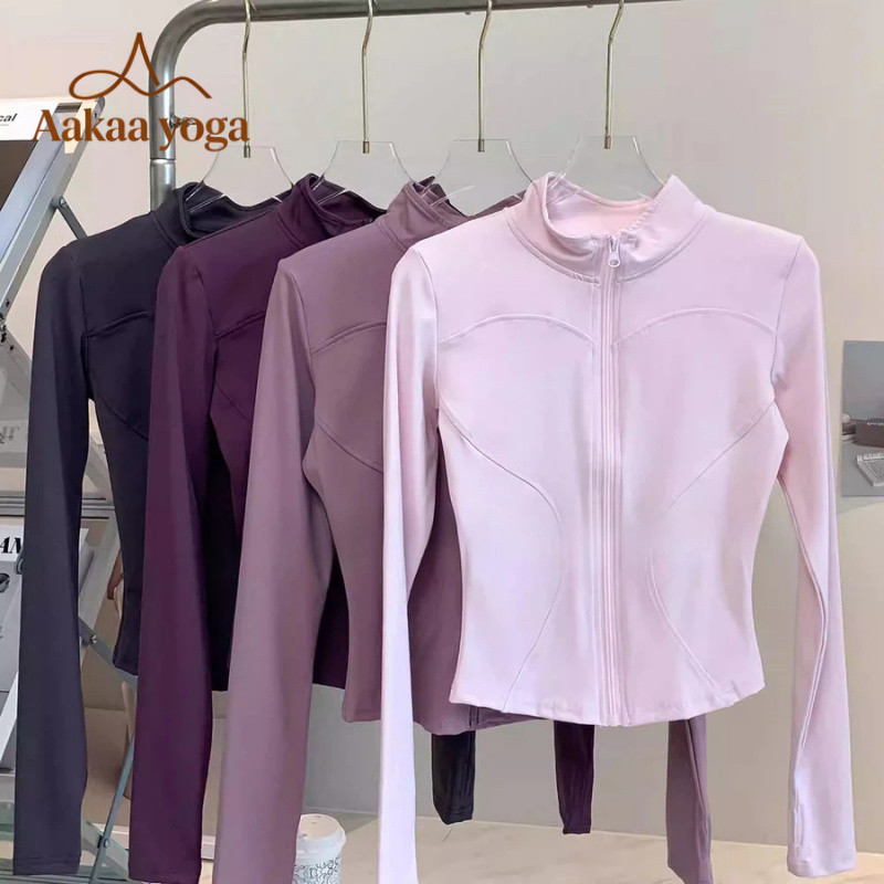 เสื้อกีฬาแจ็คเก็ตซิปแฟชั่น แขนยาวกันแดด ยืดสูง สําหรับออกกำลังกาย