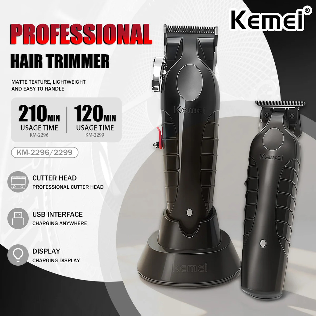 ปัตตาเลี่ยนตัดผม ไร้สายKEMEI KM-2296 ใบมีด DLC,  ชาร์จ USB, ปรับความยาวได้หลายระดับ, 7500รอบ#ของแท้ #จัดส่งไว